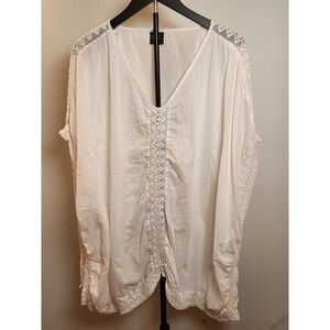 Yuka Beach YB White Cotton Gauze Crochet Lace Kaftan Top Cover Up Size Medium